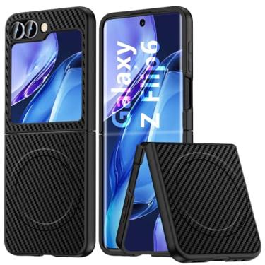 Imagem de MIDIIUGCT Capa para Samsung Galaxy Z Flip6 – Compatível com carregamento sem fio, PC fino à prova de choque com textura de fibra de carbono [Preto] MUS-TQCX-07-01