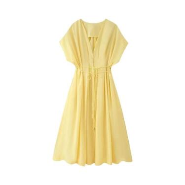 Imagem de Vestido Vintage Marrom Sem Mangas Com Decote Em V E Faixas Drapeadas, 