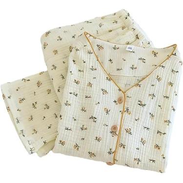 Imagem de Pijama De Gaze De Algodão Feminino Com Estampa De Bolinhas Conjunto De 2 Peças, 7, L