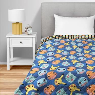 Imagem de NORTHWEST Cobertor acolchoado Pokémon listrado favorito casal/queen, roupa de cama de fantasia aconchegante para jogadores, crianças e adultos, decoração de quarto, sofá ou sala de jogos, 224 x 232 cm
