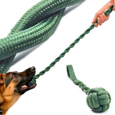 Imagem de ApoloDog Cabo de Guerra Premium, Corda Trançada de Polipropileno 50CM ATÉ METRO com Alça Reforçada, para Interação e Treinamento de Cães BRINQUEDO INTERATIVO (VERDE MILITAR, P - 50CM)
