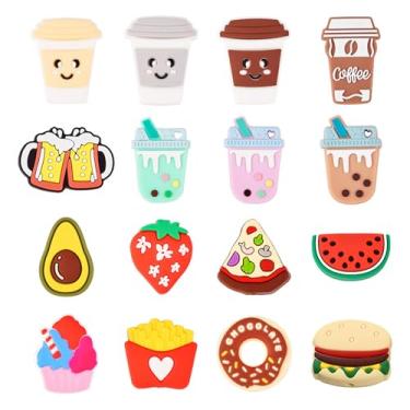 Imagem de Magibeads 16 peças de contas de silicone para alimentos contas focais sorvete boba chá fruta xícara de café donut contas espaçadoras de borracha fofas para artesanato DIY canetas com contas chaveiro