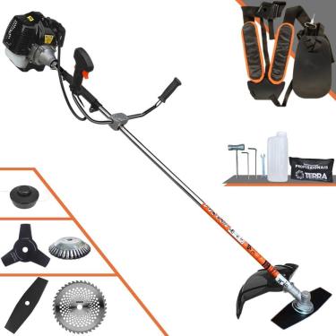 Imagem de Roçadeira Podador de Grama À Gasolina 2T Terra GRH-520 52cc 2,5HP 6.500rpm + Lâmina 3 Pontas + Lâmina 40 Dentes de Vídea + Escova de Aço 38 Cerdas