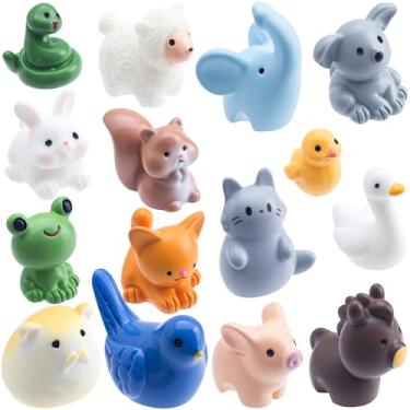 Imagem de BEIQIYA 15 peças de mini animais de resina, estátuas de pequenos animais, estátuas em miniatura multicoloridas, decoração de artesanato para casa de bonecas de jardim com paisagem de musgo - 15