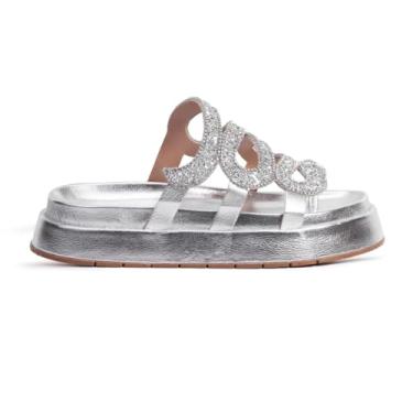 Imagem de Sandália Papete Flatform Feminina com Pedraria Artesanal Plataforma Confortável Sofisticada Elegância Para Looks Casuais Fashion (Prata, BR, Adulto, Numérico, 40)