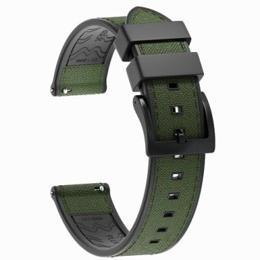 Imagem de JWNSPA FKM/FPM Pulseira de relógio híbrida de borracha e nylon impermeável - 20 mm 22 mm de substituição de liberação rápida - pulseira de fivela prata/preto/ouro rosa/ouro para homens e mulheres (22