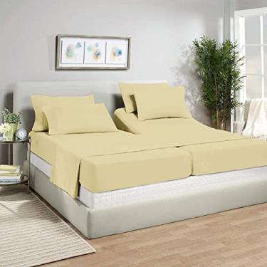 Imagem de RECCI Conjunto de lençóis divididos California King Size com 5 peças, 1000 fios, 100% algodão egípcio para camas ajustáveis, cabe em colchões de 45,7 cm com bolso profundo - Split California King Size