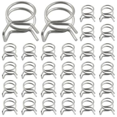 Imagem de BokWin Pacote com 30 braçadeiras de mangueira de mola de fio duplo de 13 mm de diâmetro interno, clipes de mola ajustáveis, aço inoxidável para mangueira, linha de combustível, tubulação de água