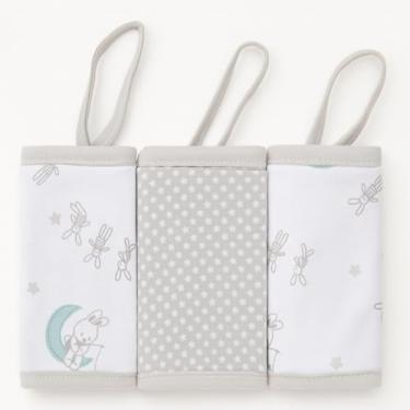 Imagem de Kit 3 Paninhos de Boca Bebê 100% Algodão Malha com Prendedor de Chupeta 28x28cm – Toalhinha Suave, Absorvente e Confortável (Cinza)