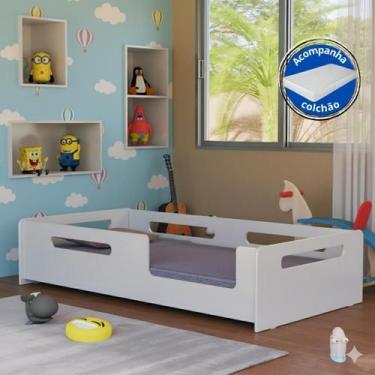 Imagem de Cama Infantil Montessoriana Solteiro Com Colchçao Proteção Lateral MDF