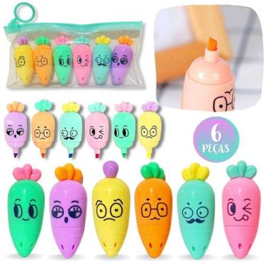 Imagem de Mini Marca Texto Kit 6 Canetas Cenoura Pastel Brush Pen - Europio