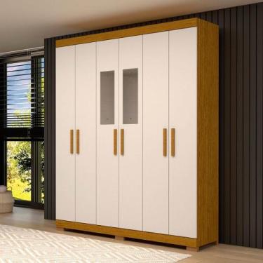 Imagem de Guarda-Roupa Casal Lana 6 Portas 2 Gavetas com Espelho 100% Mdf Cinamo