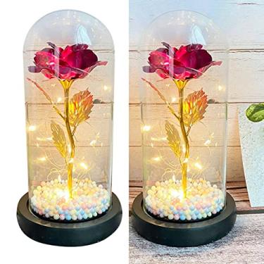Imagem de Generic Luz de Flor de Folha de Cobertura de Vidro, Lindas Flores de Cobertura de Vidro Multiuso Luz Led Requintada para Esposa para Restaurante (Flor Rosa Vermelha)