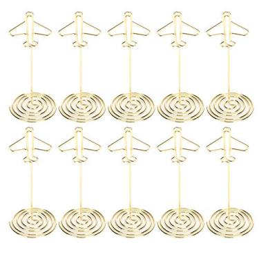 Imagem de Pacote com 10 porta-cartões de lugar com design de avião, suportes de mesa de 9,9 cm para centro de mesa para festa de casamento, aniversário, fotos, memorandos, clipes de notas