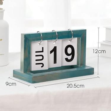 Imagem de YOUTHINK Calendário de Mesa de Madeira, Flip Chart Reutilizável de Madeira de Pinho Com Acabamento Brilhante, Decoração de Casa Perfeita para Todos Os Quartos (Azul)