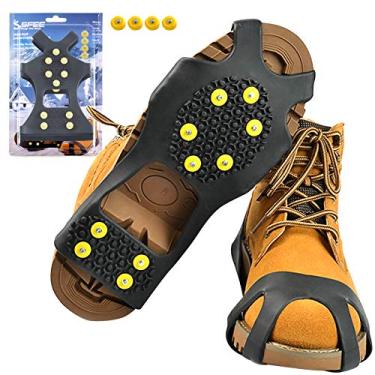 Imagem de Sfee Ice Snow Grips Crampons Traction Cleats Spikes 19 pontas para mulheres masculinas, antiderrapante, corrente de aço inoxidável, calçados flexíveis para caminhada, escalada, caminhada e pesca ao ar livre, Preto, Large - (Women(10-13)/Men(8-11)/EU:40-44)