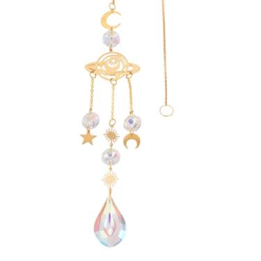 Imagem de 1 peça apanhador de sol de vidro em gota facetada, sol, estrela, lua, arco-íris, apanhador de sol, decorações com pingente dourado para casa, jardim, janela, prisma, bolas de prisma, decoração de