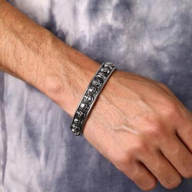 Imagem de Pulseira masculina vintage de aço inoxidável com fivela elástica Punk Rock Wirstband Joias, One Size, Aço inoxidável, Sem Pedra Preciosa