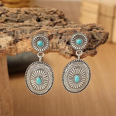 Imagem de Brincos femininos dourados prateados com pingente turquesa estilo moderno ocidental, Medium, Latão, Sem pedra preciosa