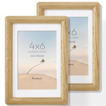 Imagem de Conjunto de 2 porta-retratos de 10 x 15 cm, moldura de madeira de carvalho originária dos EUA com vidro temperado HD, canto arredondado feito à mão, molduras de madeira 10 x 15 cm, molduras de 10 x 15