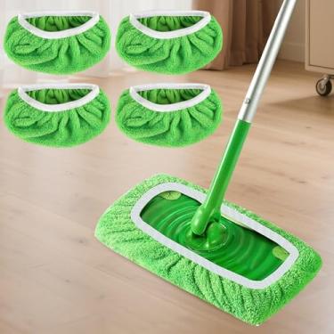 Imagem de Conjunto de substituição de esfregão reutilizável para esfregão plano seco e molhado com pisos de azulejo laminado de madeira para limpeza profunda em casa (pacote com 4)