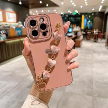 Imagem de Capa de telefone com pulseira de coração de amor macio para iPhone 11 12 13 14 15 Pro Max XS X XR 7 8 Plus SE 2020 2022 Capa de pára-choque de fiapos, rosa, para iPhone 7plus