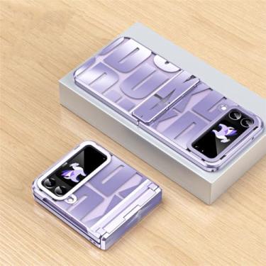 Imagem de Capa de telefone revestida para samsung galaxy z flip 4 flip4 5g capa de proteção de dobradiça transparente, roxa, para galaxy z flip5