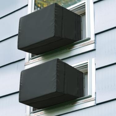 Imagem de Luxiv Pacote com 2 capas de ar condicionado para janela ao ar livre, inverno, capa de unidade AC para janela externa, preta, à prova de poeira, à prova d'água, proteção de CA (21Lx16Dx15H)