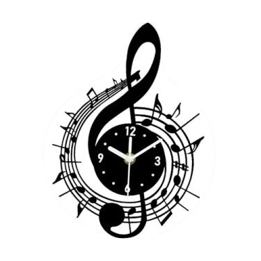 Imagem de MotiveTech Relógio de parede com notas musicais, ornamento elegante, moderno, com luz, decoração para sala de jantar, casa, amantes da música, homens, mulheres, 31.6 Cm X 40 Cm