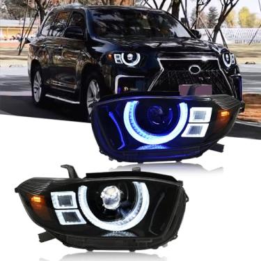 Imagem de Novo farol estilo Angel Eye compatível com Toyota Highlander 2008-2010 conjunto de faróis SE Sport base limitada limitada lâmpada frontal animação sequencial acessórios personalizados (08-10)