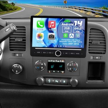 Imagem de Slakerbe Rádio veicular Android 14 compatível com Chevy Silverado Tahoe GMC Sierra Yukon 2007-2014, 2G + 64G tela sensível ao toque de 10 polegadas com câmera de backup com microfone Carplay Android