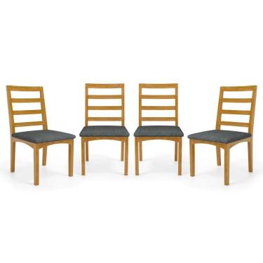 Imagem de Kit Com 4 Cadeiras Cecília Madeira Maciça Assentos Estofados Para Mesa De Jantar Linho Chumbo 406