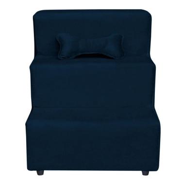 Imagem de Escadinha Pet 3 Degraus Cachorro E Gato Veludo Azul Marinho