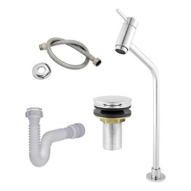 Imagem de Kit Torneira Lavatório Alta Cromada Banheiro Bancada - Prat