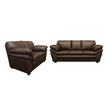 Imagem de Conjunto Sofá De Couro Gana 3 E 2 Lugares Marrom Pigmentado - Mempra Design