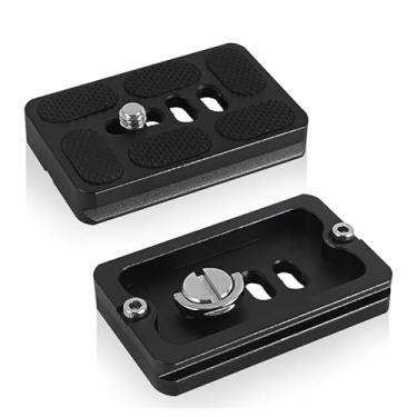 Imagem de Pacote com 2 placas de liberação rápida PU60 com parafusos de 1/10.2 cm-20 placa de montagem de tripé, adaptador universal para montagem de câmera, tripé para câmera DSLR, suporte de cabeça esférica