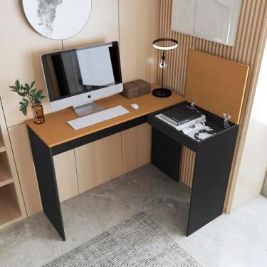 Imagem de Mesa em L 91x75cm para Home Office Gamer com Tampa Dobrável, Escrivaninha de Escritório com Compartimento Organizador, Bancada para Computador e Setup (Preto-Nature)