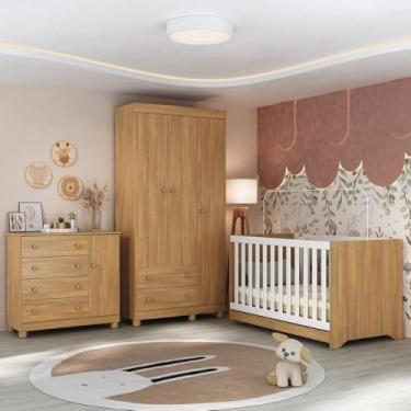 Imagem de Quarto de Bebê Completo com Berço Americano 3 em 1 Allegra Multimóveis Mp4590 Madeirado