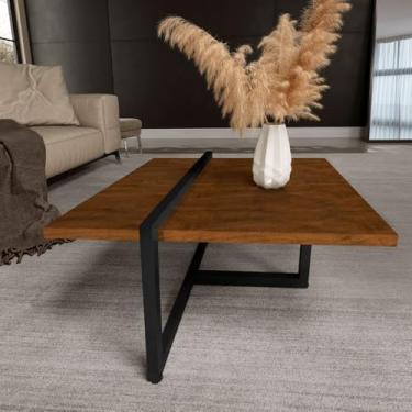 Imagem de Mesa de centro decorativa moderna em estilo industrial, mobiliário para sala de estar, para coquetel, café, estilo wabi-sabi(Imbuia/preto)