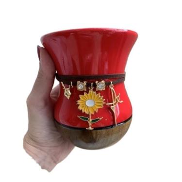 Imagem de Taças de Vinho, Copos, Jarros de, Conjuntos de Mate: Bule de Madeira Colorido + Pulseira(Vermelha + girassol)