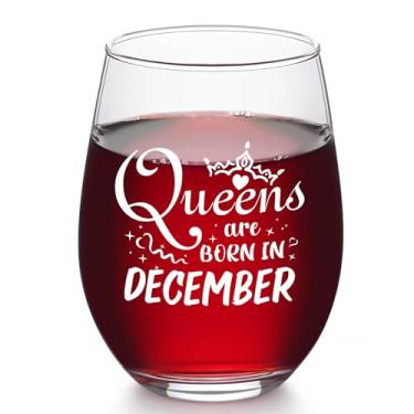 Imagem de Futtumy Presentes de aniversário para mulheres, Queens Are Born in December Taça de vinho sem haste, presente engraçado de aniversário de dezembro para filha, mãe, esposa, irmã, amiga, namorada