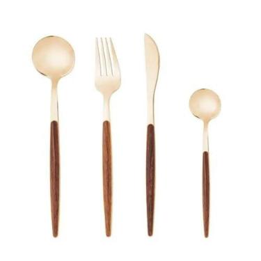 Imagem de Faqueiro Em Inox Organic Dourado Com 24 Peças Lyor