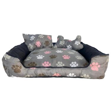 Imagem de Cama Pet Quadrada para Cachorro Pequeno, Impermeável, com Almofada e Ossinho, 40x40x15cm, Gorgurinho Maquinetado e Microfibra, Fundo em PVC (Cinza)