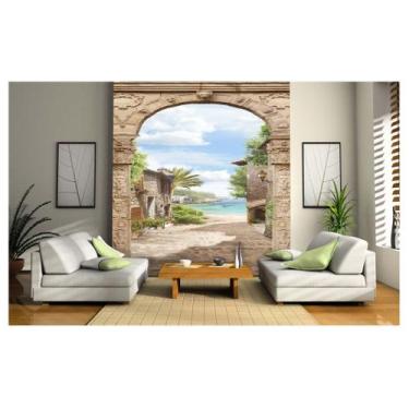 Imagem de Papel De Parede Paisagem Digital Vilarejo Mar Dav08 - Você Decora