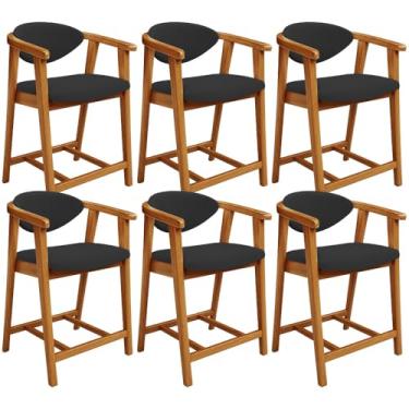 Imagem de Kit 06 Banquetas Baixa Para Cozinha Sala Jantar Bancada Cecília L02 Bouclê Preto - Lyam Decor