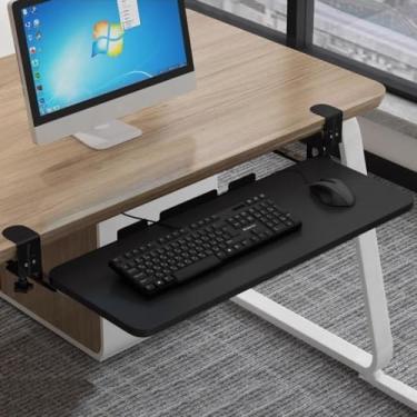 Imagem de Bandeja de teclado sob a mesa ajustável em altura, braçadeira C deslizante gaveta de teclado de computador, suporte ergonômico para teclado e mouse para escritório/casa (cor: preto, tamanho: 25 x 65