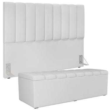 Imagem de Kit Cabeceira Cama Box Queen 160cm Com Calçadeira Baú Dália W01 Facto Branco - Lyam Decor