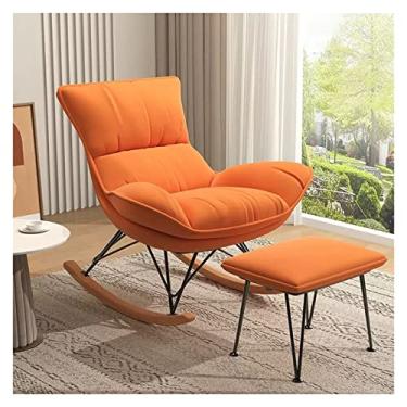 Imagem de FENOKD Cadeira de balanço de veludo de meados do século com cadeira de berçário laranja elegante otomana e balancim com base de madeira maciça para sala de estar (laranja)