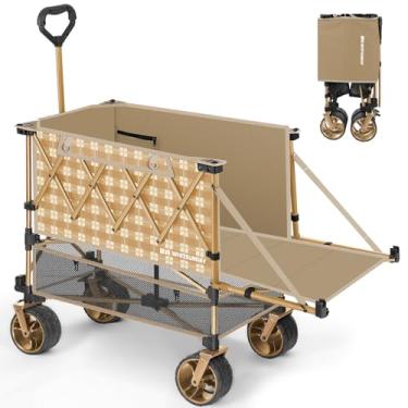 Imagem de Whitsunday Carroça de dois andares, carrinho de praia grande dobrável resistente com rodas grandes para todos os terrenos para esportes, acampamento, uso ao ar livre, amarelo