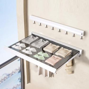 Imagem de JYXYXSCP Estante de secagem de roupas montado na parede, rack de secagem de roupa dobrável, cabide oculto retrátil (preto, 23,6 x 15,47 polegadas) (branco 43,9 x 39,3 cm)